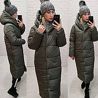 Зимове пальто ковдру OVERSIZE арт. А521 зелений / колір Хакі 46-48