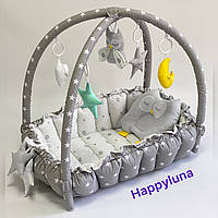 Детский игровой развивающий коврик - Кокон гнездышко для новорожденного 2 в 1 Premium " Звездочки 8 "