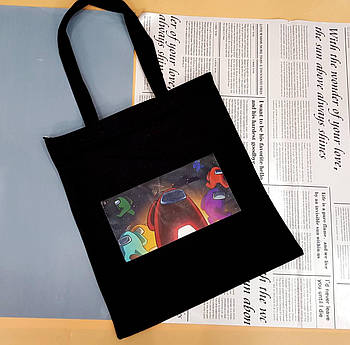 Сумка шопер чорна тканинна модна на блискавці стильний принт Luna