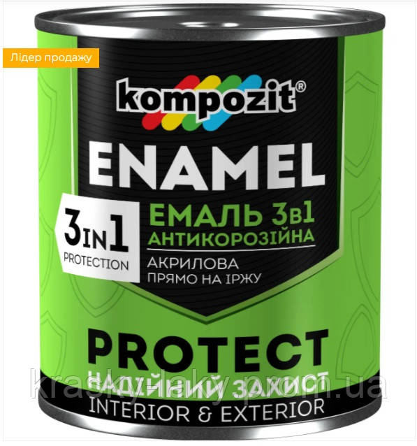 Эмаль Protect 3в1 Kompozit® зеленая для оцинковки, стали, латуни, меди, алюминия 10кг - фото 1 - id-p45995053