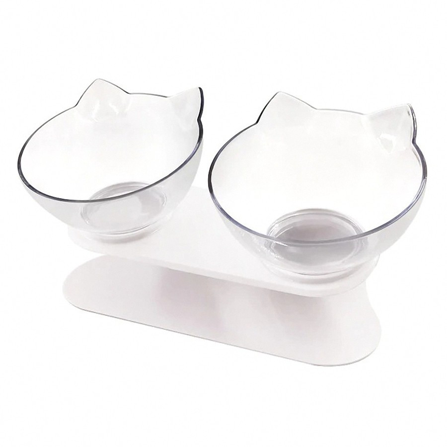 Миска для кота подвійна з нековзною похилою підставкою з ABS пластику Feeding Bowl прозора (FВ-26428)