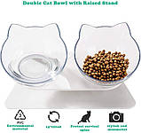 Миска для кота подвійна з нековзною похилою підставкою з ABS пластику Feeding Bowl прозора (FВ-26428), фото 3