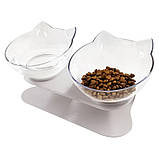 Миска для кота подвійна з нековзною похилою підставкою з ABS пластику Feeding Bowl прозора (FВ-26428), фото 5