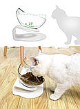 Миска для кота подвійна з нековзною похилою підставкою з ABS пластику Feeding Bowl прозора (FВ-26428), фото 6