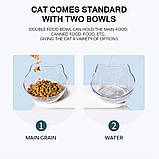 Миска для кота подвійна з нековзною похилою підставкою з ABS пластику Feeding Bowl прозора (FВ-26428), фото 8