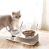 Миска для кота подвійна з нековзною похилою підставкою з ABS пластику Feeding Bowl прозора (FВ-26428), фото 9