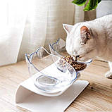 Миска для кота подвійна з нековзною похилою підставкою з ABS пластику Feeding Bowl прозора (FВ-26428), фото 10