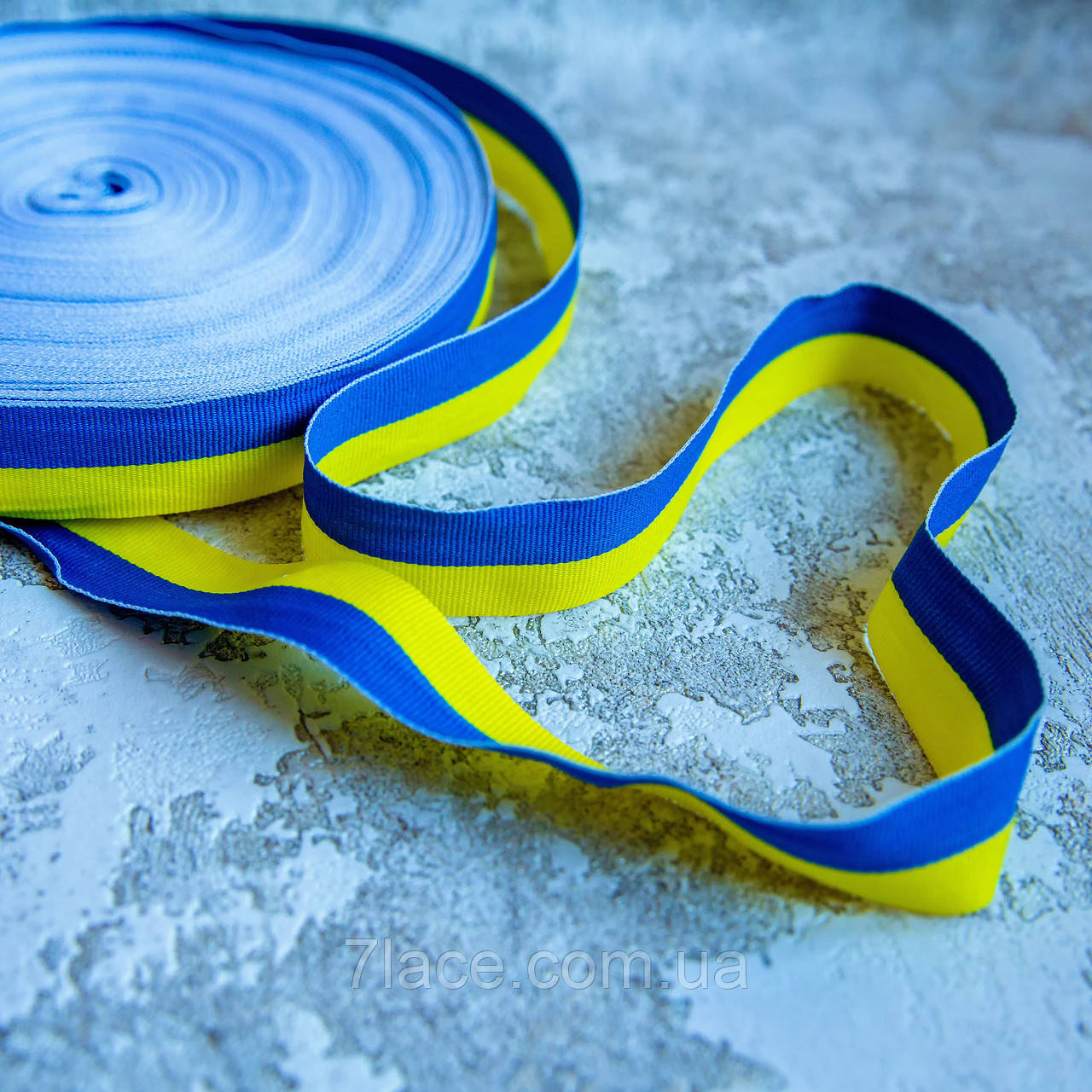 Репсова стрічка синє-жовта / ширина 2,5 см / замовлення від 1 м, фото 1