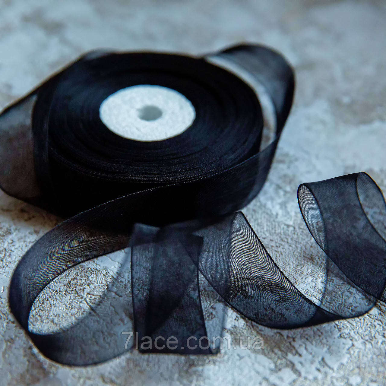 Стрічка з органзи, стрічка органза / колір чорний / ширина 2,5 см / бобіна 23 м