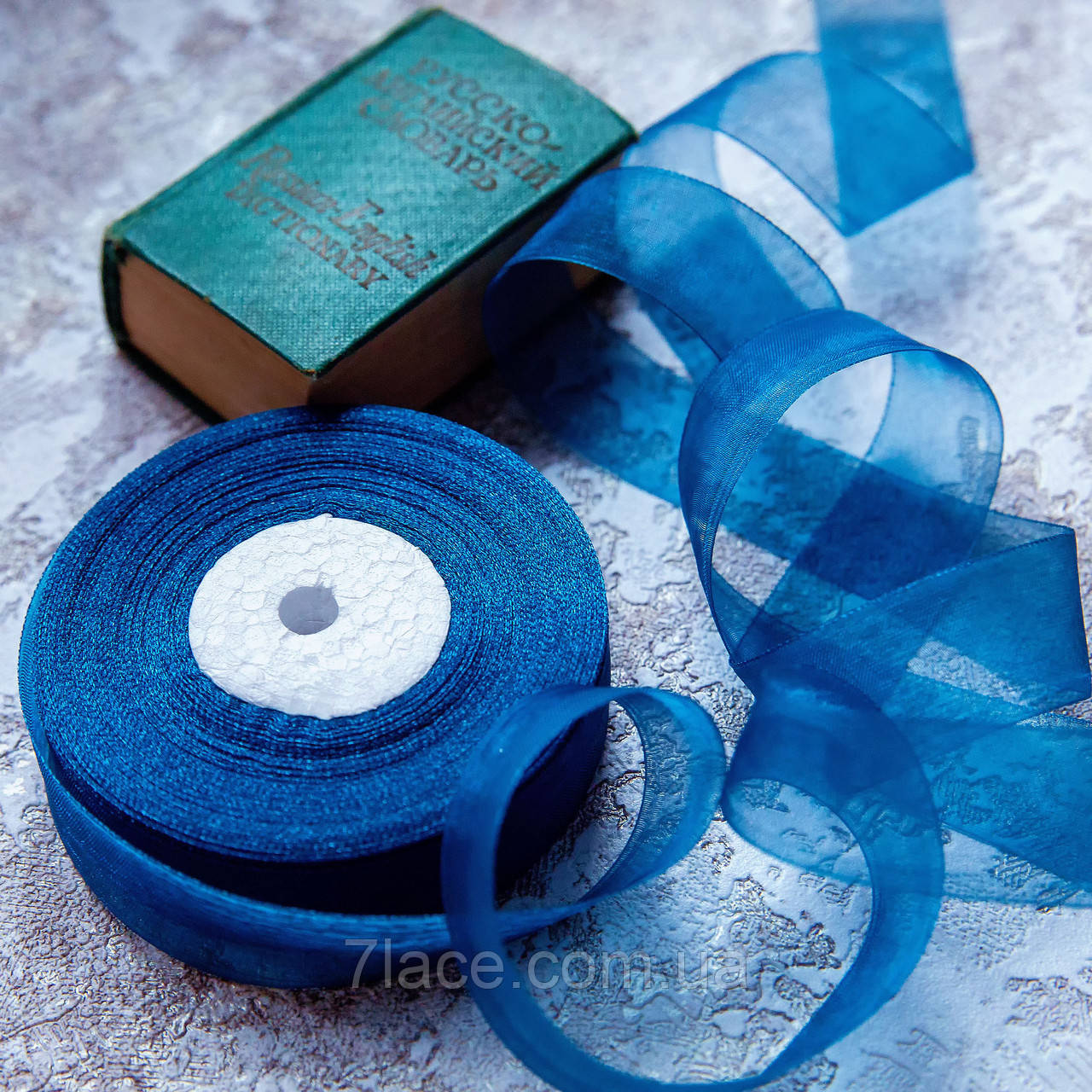 Стрічка з органзи, стрічка органза / колір темно-синій / ширина 2,5 см / бобіна 23 м, фото 1