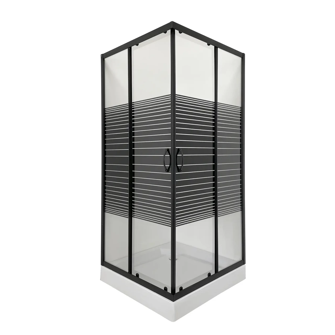 Душова кабіна Lines Black 90x90 см з піддоном 13 см, прозоре скло з чорними лініями