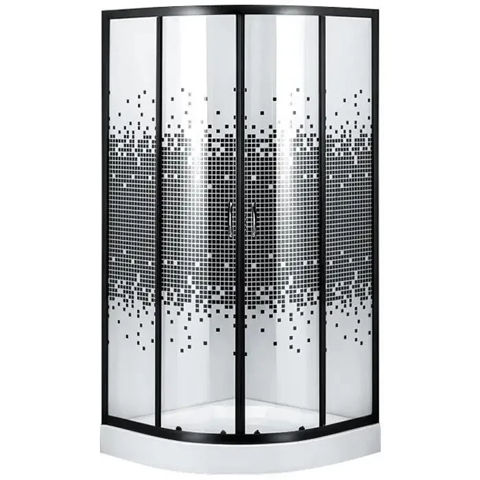 Душова кабіна Mosaic Black 90х90 см півкругла з піддоном 13 см, прозоре скло з мозаїкою