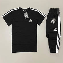 Комплект чоловічий літній Adidas Штани + Футболка чорний | Спортивний костюм чоловічий Адідас весняний