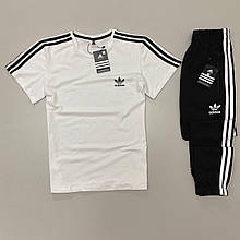 Комплект чоловічий літній Adidas Штани + Футболка чорно-білий | Спортивний костюм чоловічий Адідас весняний