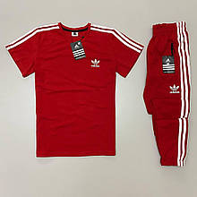 Комплект чоловічий літній Adidas Штани + Футболка червоний | Спортивний костюм чоловічий Адідас весняний