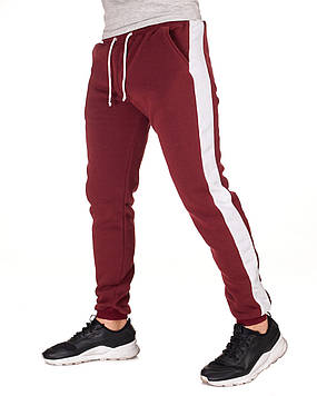 Бордові чоловічі теплі спортивні штани з лампасами на флісі, спортивні штани зимові тринитка
