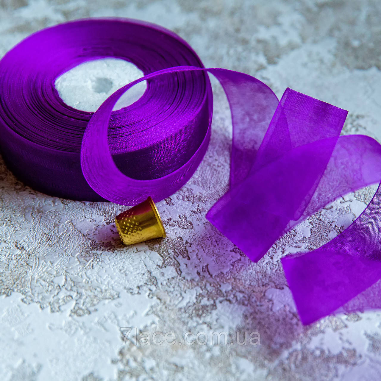 Стрічка з органзи, стрічка органза/колір фіолетовий/ширина 2,5 см/бобіна 23 м, фото 1