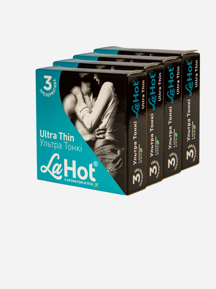 Презервативи латексні високоякісні з ароматом м'яти La Hot Ultra Thin 12 шт (4 пачки по 3 шт.)