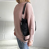 Жіноча шкіряна сумка на та через плече з текстильним ремінцем Polina & Eiterou чорна, фото 2