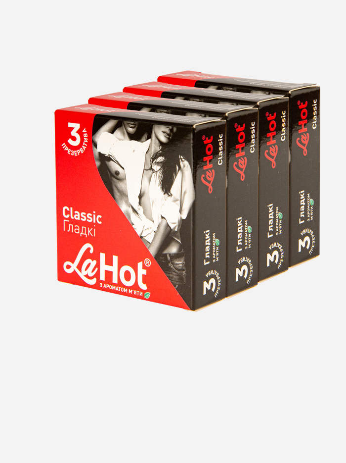 Презервативи латексні гладкі класичні з ароматом м'яти в La Hot Classic 12 шт (4 пачки по 3 шт.)