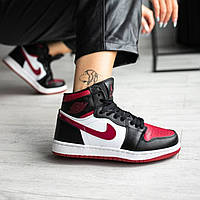 Кроссовки женские Nike Air Jordan 1 Maroon Black бордовые найк аир джордан высокие осень весна