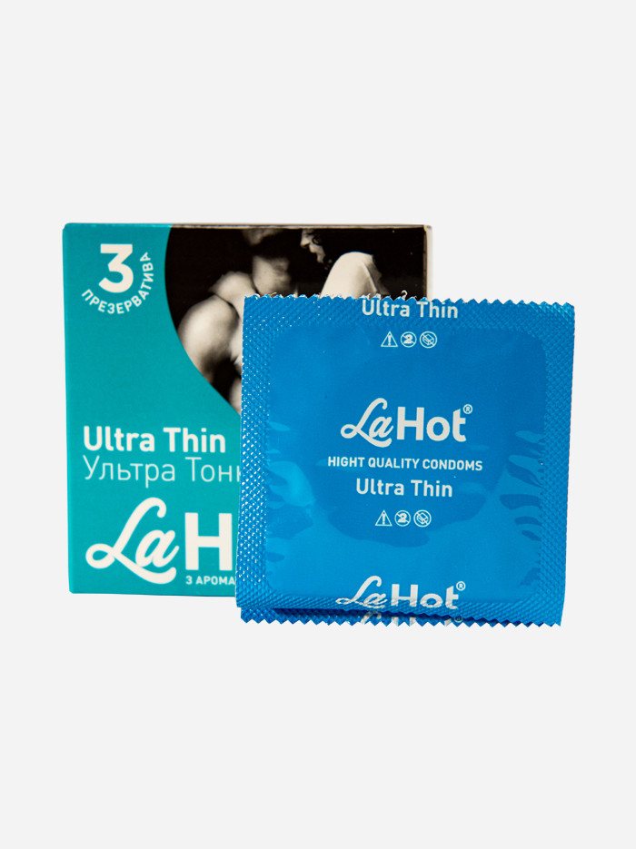 Презервативи латексні високоякісні тонкі з ароматом м'яти La Hot Ultra Thin паковання 3 штуки