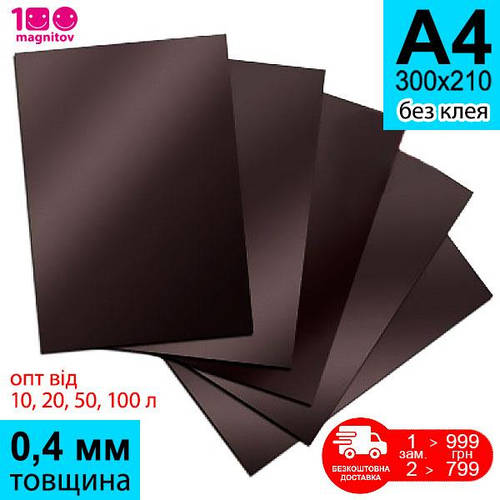 Магнитный лист а4, толщина 0,4 мм без клеевого слоя. Формат А4 (ID ...