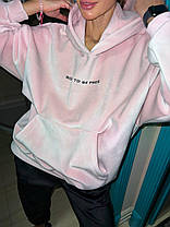 Крутий костюм вільного крою велюр плюш худі з кишенями і джогери Dld4222, фото 2