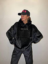 Крутий костюм вільного крою велюр плюш худі з кишенями і джогери Dld4222, фото 5