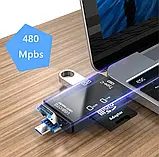 6 в 1 Кардридер XP-82 USB 3.0 Type-C OTG SD MicroUSB MicroSD TF Адаптер Картридер, фото 7