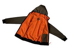 Куртка дитяча з капюшоном Soft-Shell тепла колір Олива зі світловідбиваючою смужкою, фото 2