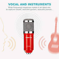 Профессиональный микрофон zingyou BM-800 с держателем пауком usb картой + поп фильтр Красный цвет