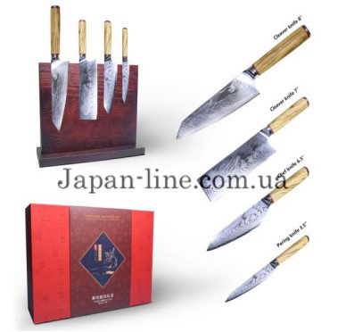 Набір ножів Damascus DK-OK 4004-E olivewood handle 5 предм. AUS-10 сталь 67 шарів