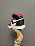 Кросівки Nike Air JORDAN 1 High Black Red White червоні жіночі найк аїр джердан демісезонні повсякденні, фото 3