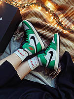 Кроссовки женские Nike Air Jordan Black Green White зеленые найк аир джордан высокие демисезонные повседневные