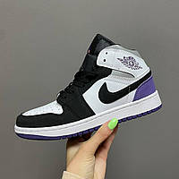 Кроссовки женские Nike Air Jordan Black Violet White фиолетовые найк аир джордан высокие демисезонные