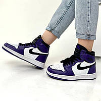 Кроссовки женские Nike Air Jordan Black Violet White фиолетовые найк аир джордан высокие демисезонные