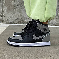 Кроссовки женские Nike Air Jordan 1 Black Grey White черные серые найк аир джордан высокие осень весна