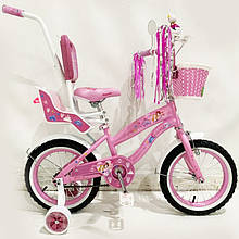 Детский велосипед для девочки розовый 12 дюймов ICE FROZEN(Холодное Сердце, Ельза) с корзинкой и багажником
