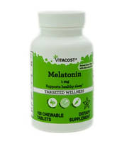 Vitacost Melatonin Natural Cherry мелатонин 1 мг, 100 жевательных таблеток, вишневый вкус.