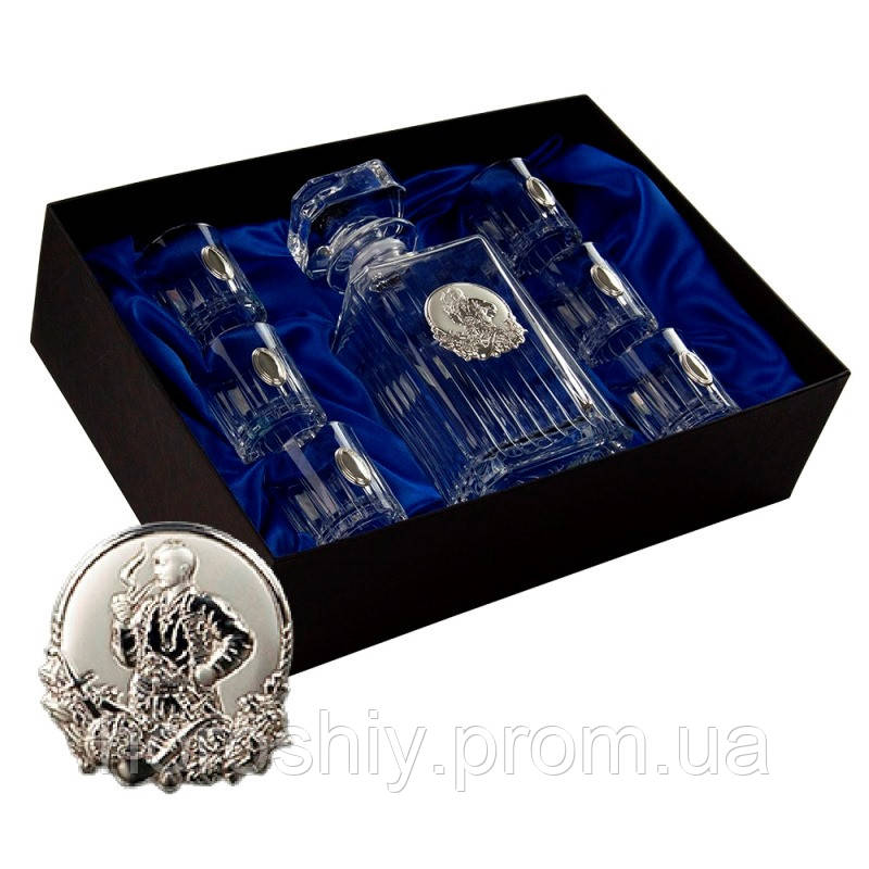 Подарунковий набір кришталь Гграфін для горілки та чарки Boss Crystal Козаки зі сріблом Оригінальний подарунок чоловікові
