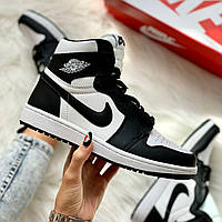 Женские кожаные кроссовки Nike Air Jordan Black White черно-белые повседневные