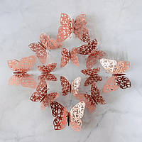 Бабочки декор на скотче розовое золото - 12шт. в наборе, так же есть 2-х стронний скотч в наборе