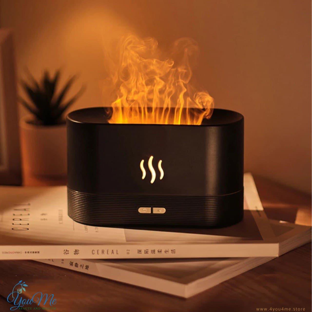 Ультразвуковий аромадифузор з імітаційним ефектом вогняного полум'я, USB чорний на180 мл води.