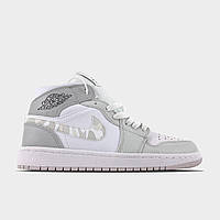 Женские кроссовки Nike Air Jordan Retro 1 Camo Grey серые найк аир джордан высокие демисезонные