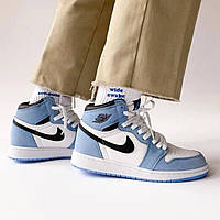 Кроссовки женские Nike Air Jordan Retro 1 High Blue найк аир джордан высокие голубой