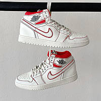 Кроссовки женские Nike Air Jordan белые с красным найк аир джордан высокие осень весна