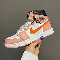 Кроссовки женские Nike Air Jordan 1 High Pink Orange розовые найк аир джордан высокие осень весна