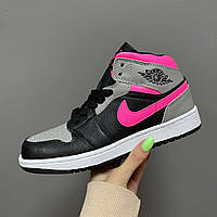 Кроссовки Nike Air Jordan 1 Pink/Black/Grey серые женские найк аир джордан демисезонные повседневные