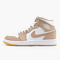 Кроссовки женские Nike Air Jordan 1 High White Beige бежевые найк аир джордан высокие демисезонные